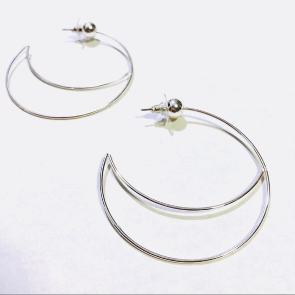 Cali Silver Moon Wire Modern Minimalist Earrings - Picture 2 of 4
